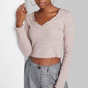Wild Fable Ribbed Lettuce-Edge Long Sleeve Cropped Top Women’s Size Small